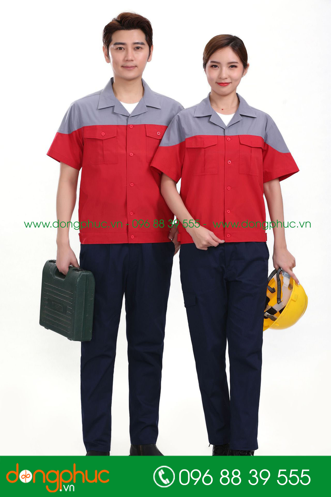 Mẫu bảo hộ màu đỏ phối ghi đậm cộc tay